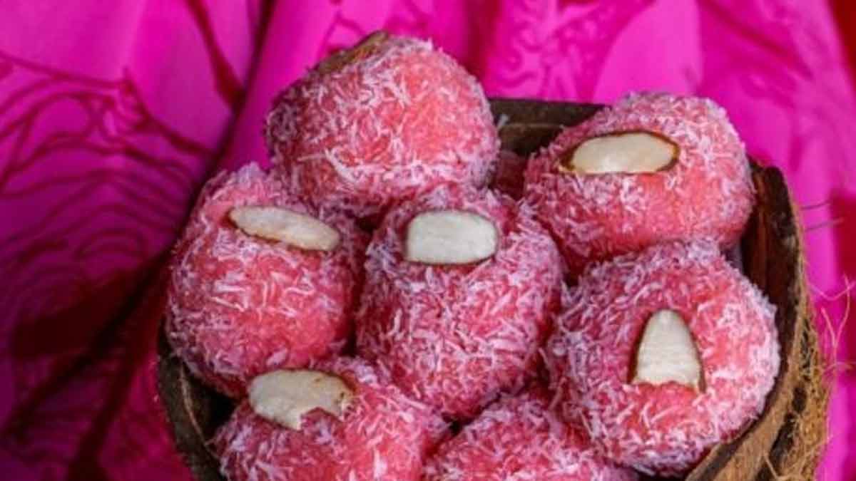 rose flavored coconut ladoo recipe inside