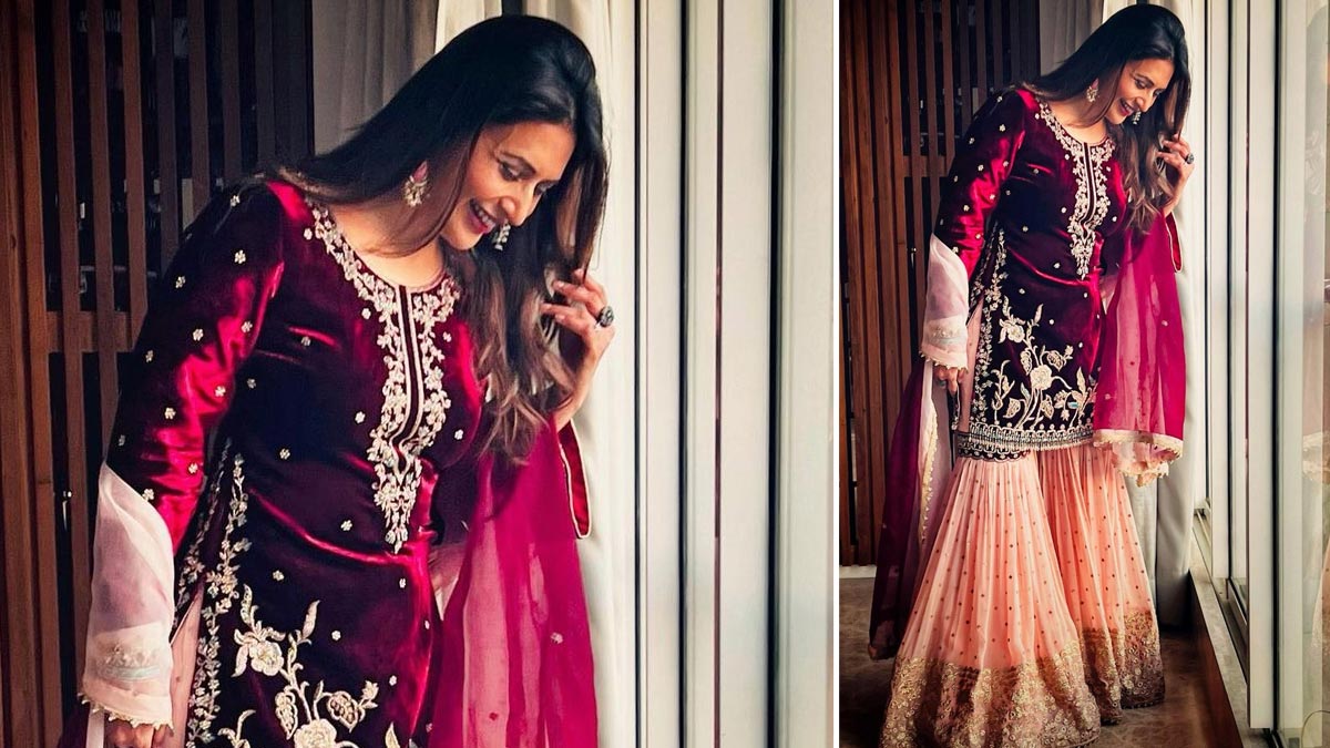 Wine Colour Sharara Suit