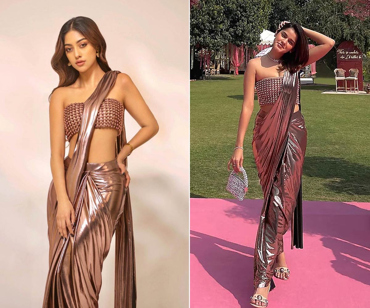readymade metallic saree