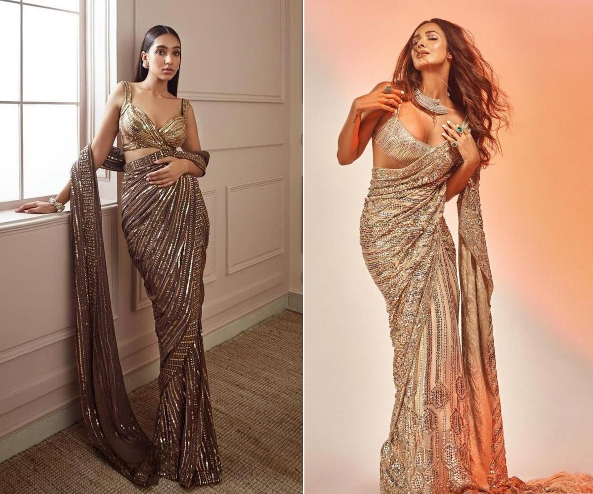 sequin metallic saree