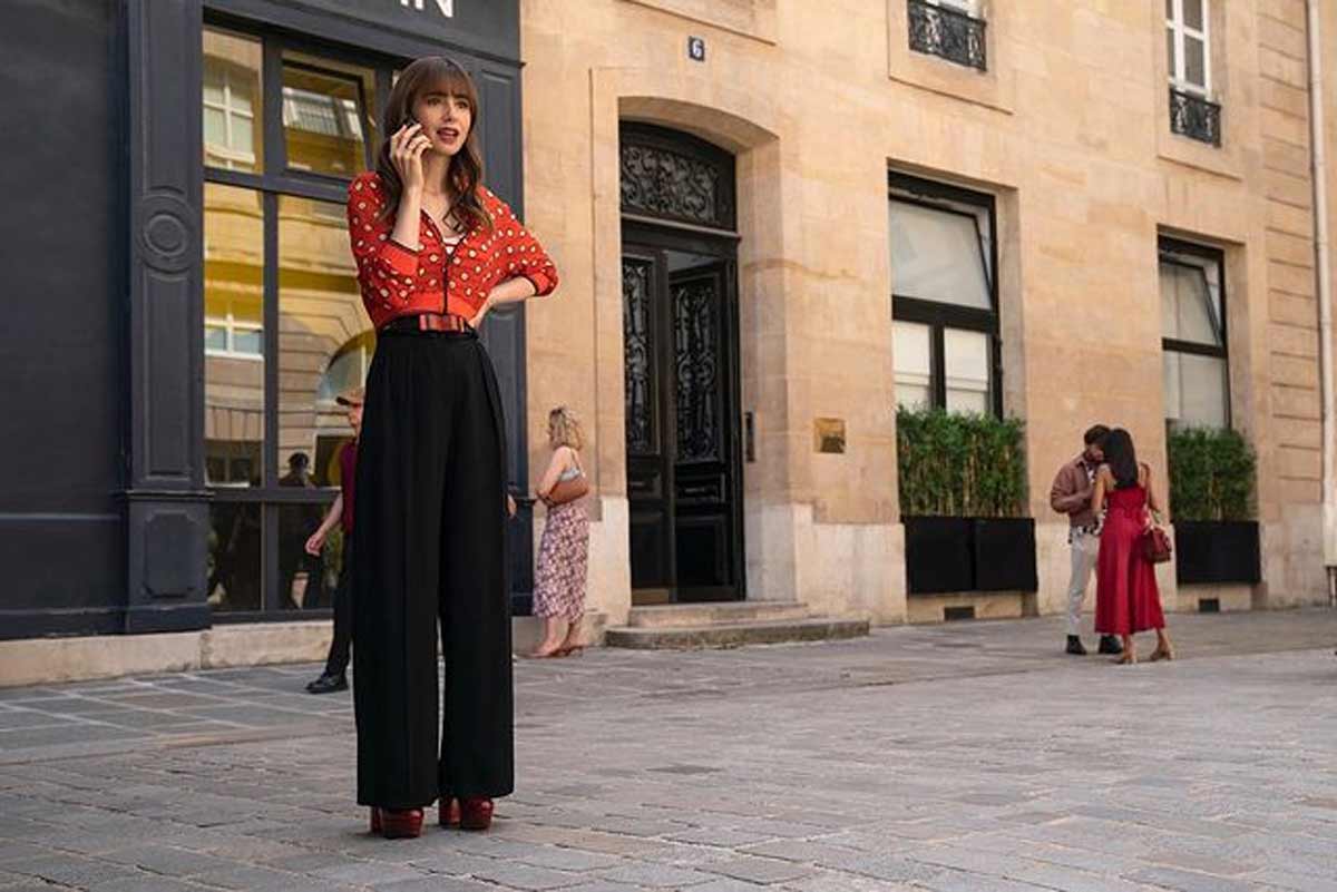 wide leg pants with shirt emily in paris