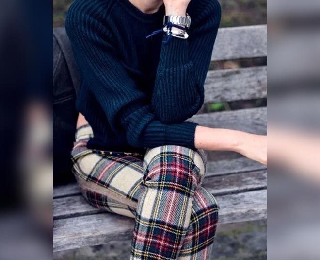 plaid leggings with sweater