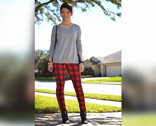 sweatshirt and plaid leggings
