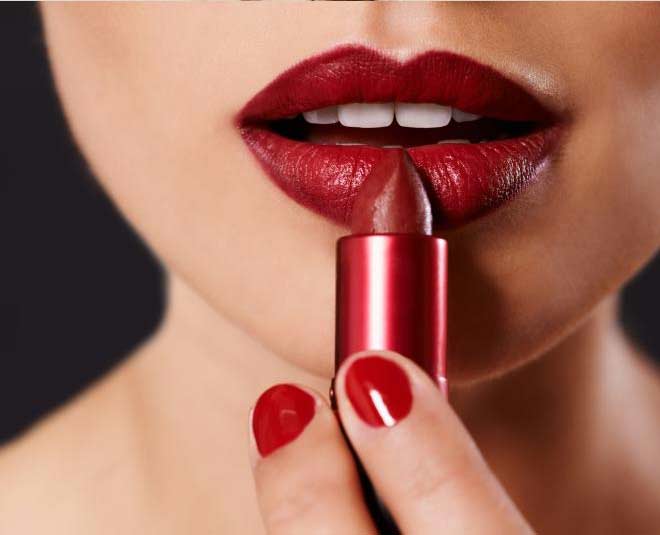 dark red lipstick with black dress