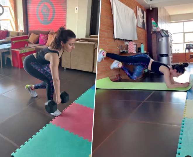 soha ali khan dumbell exercise