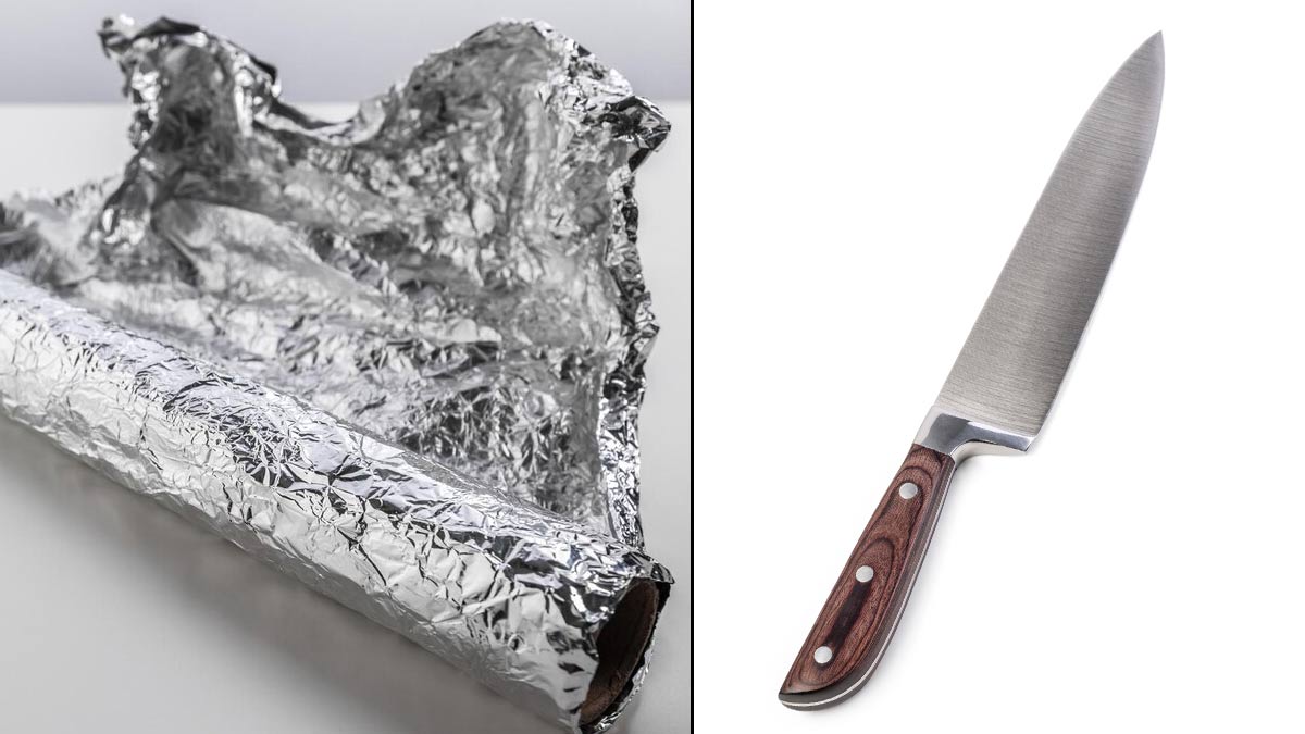 aluminium foil sharpen knife