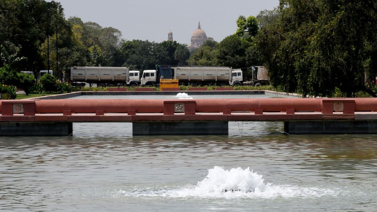 lake behind rajpath central vista