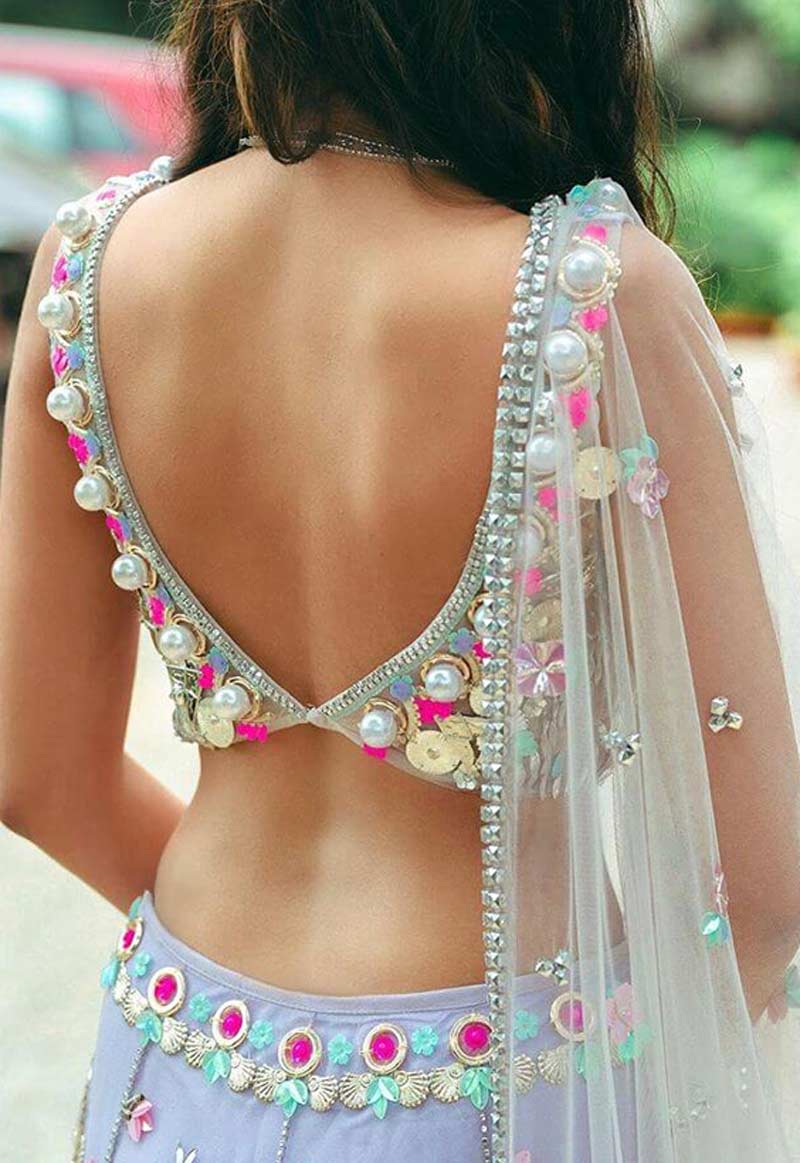 V Neck Back Blouse Design