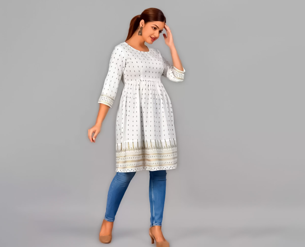 short anarkali white kurti