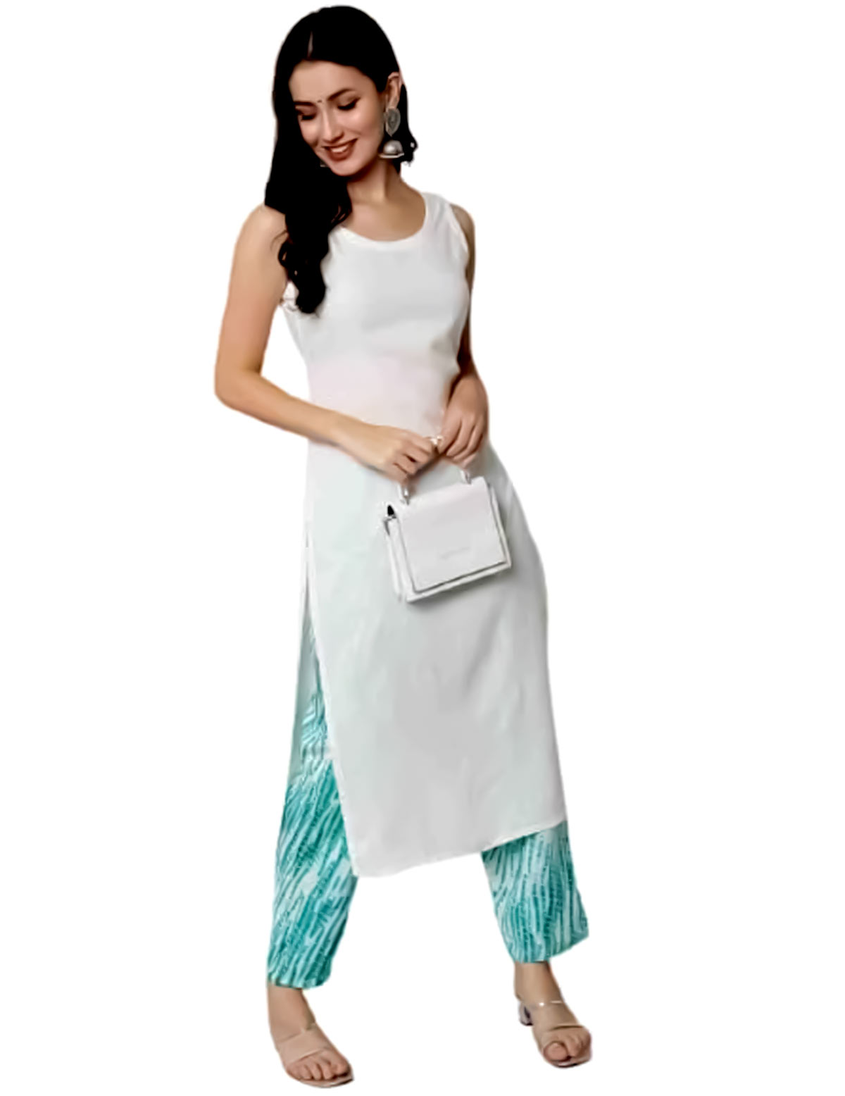 sleeveless plain white kurti