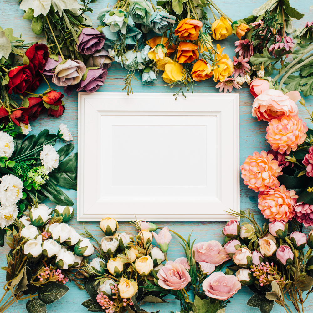 cheerful flowers with white frame middle