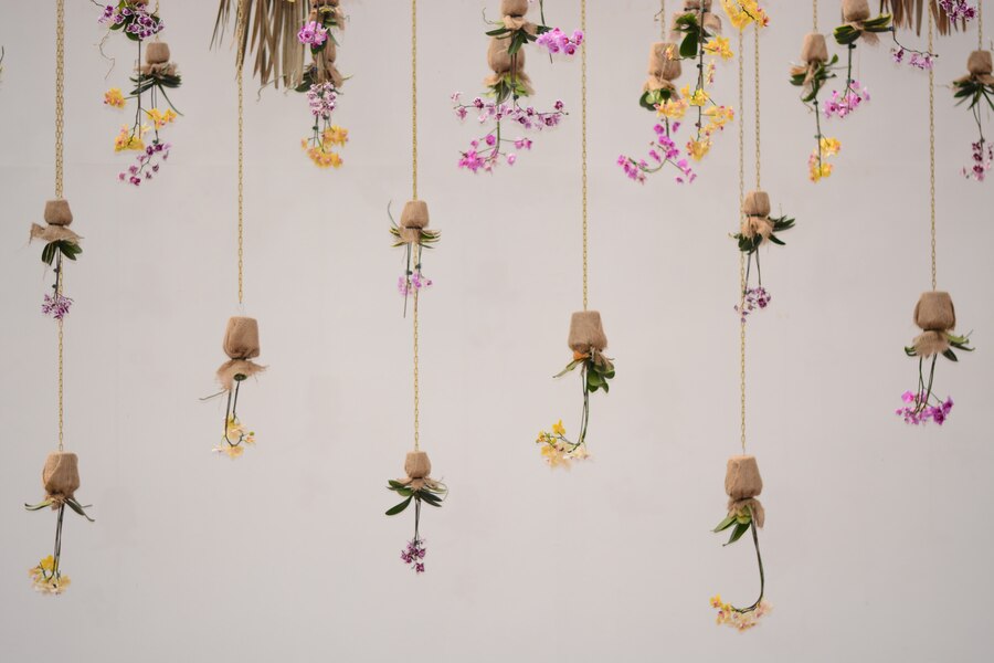 orchid flower pot hanging white wall decoration