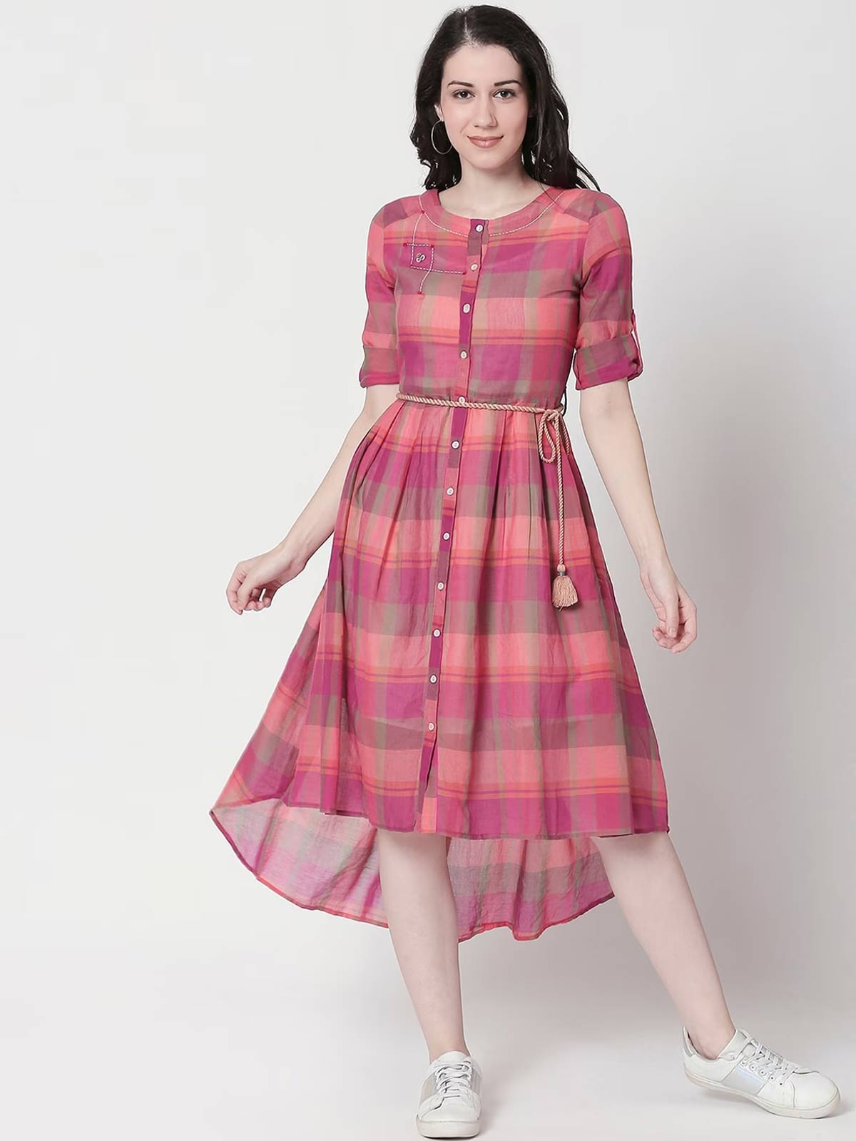Flared check dress