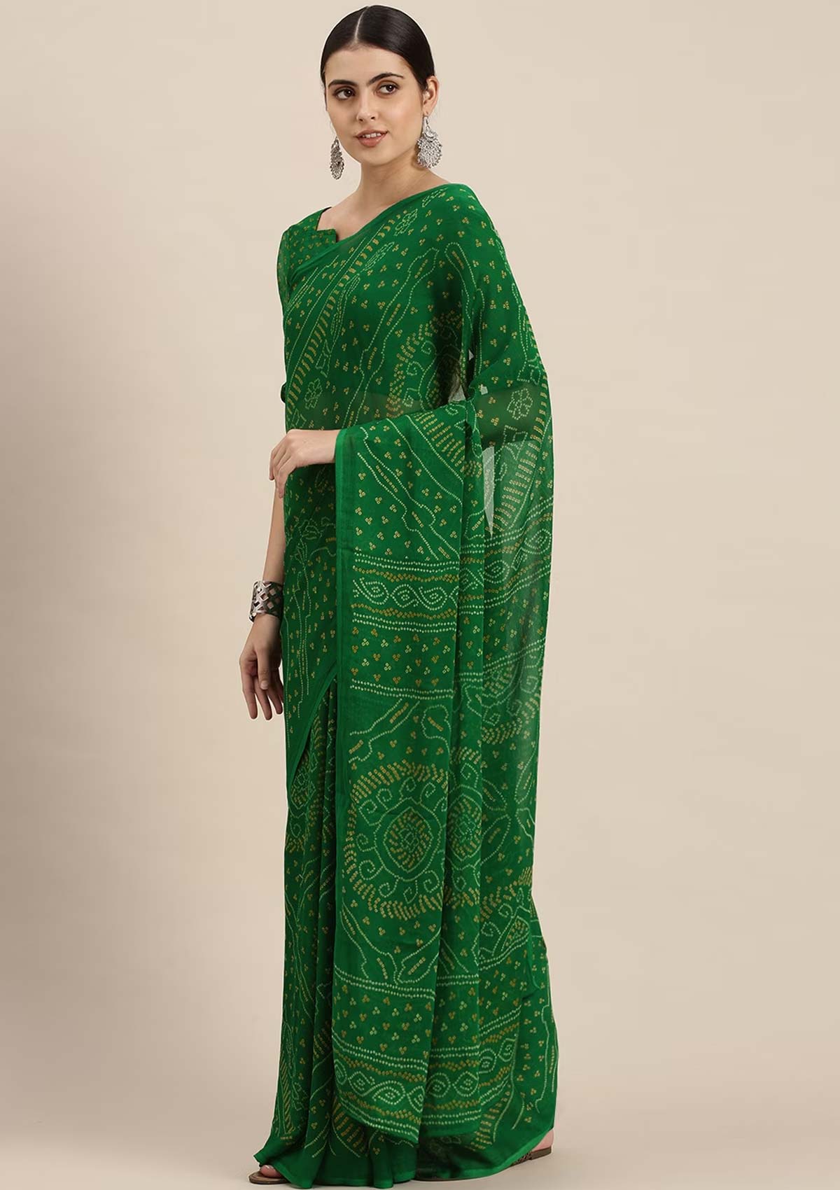 Bandhini print green saree
