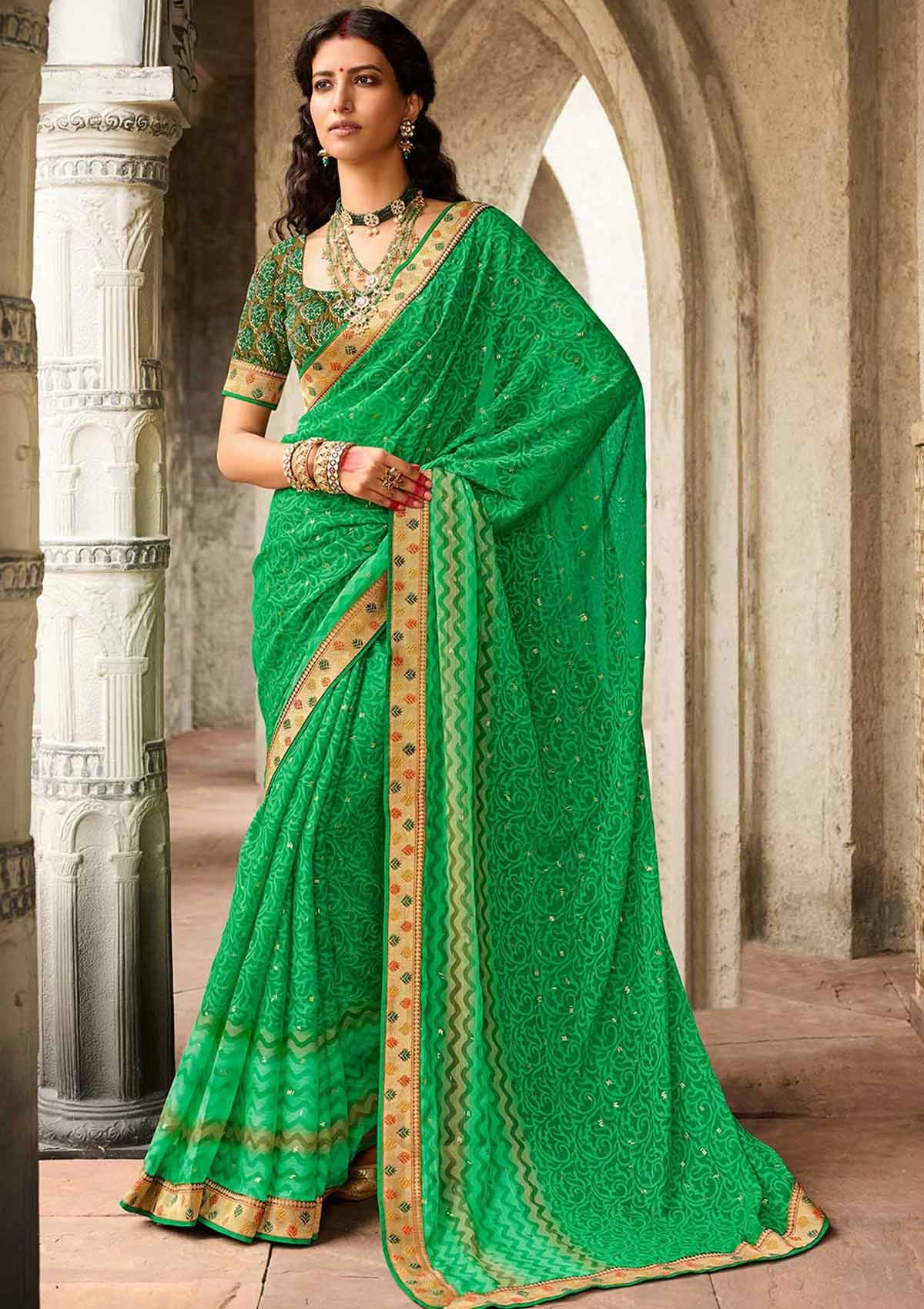 Brasso green saree