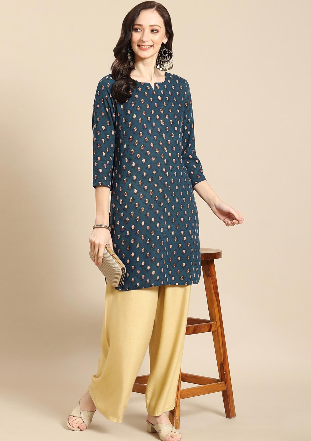 Teel green bej colour