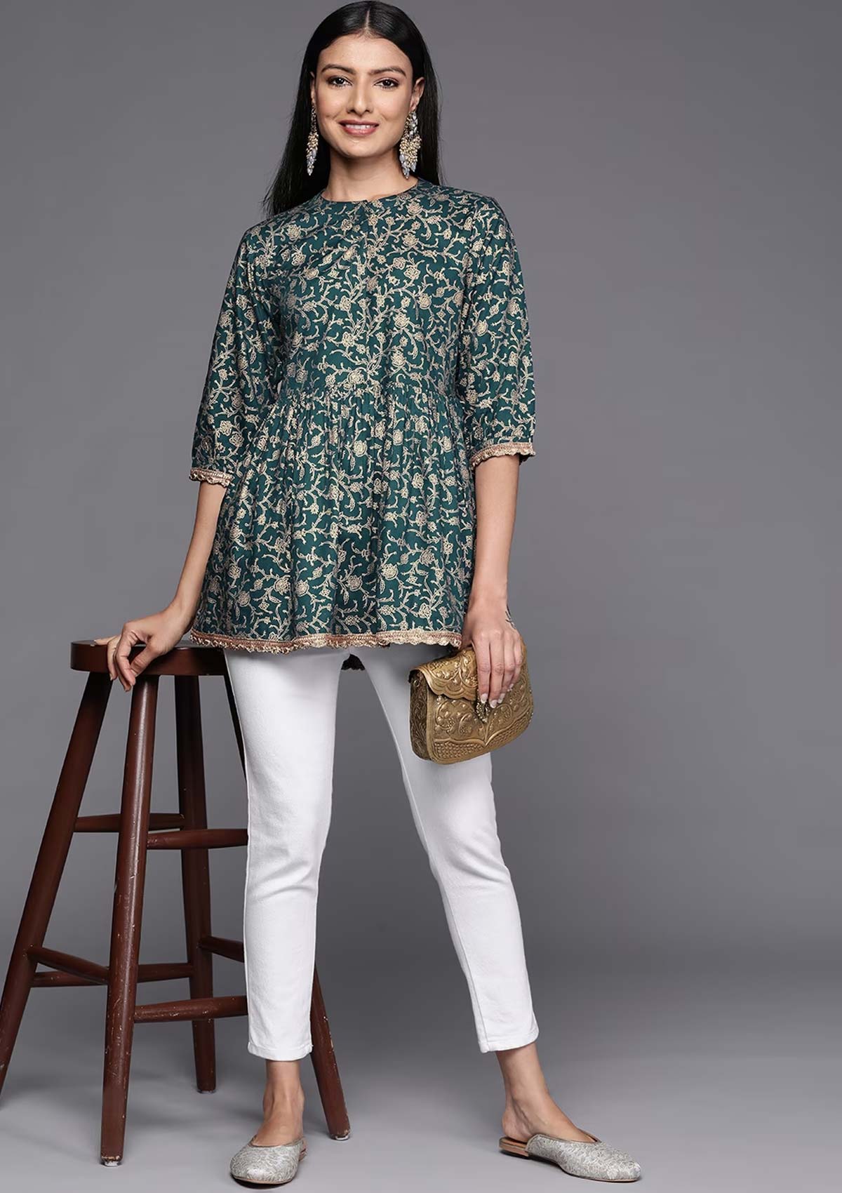 Teel green white pant