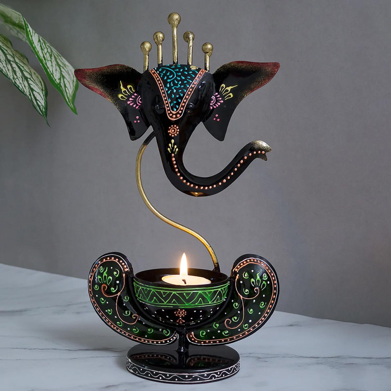 Iron Ganesha TLight Candle Stand