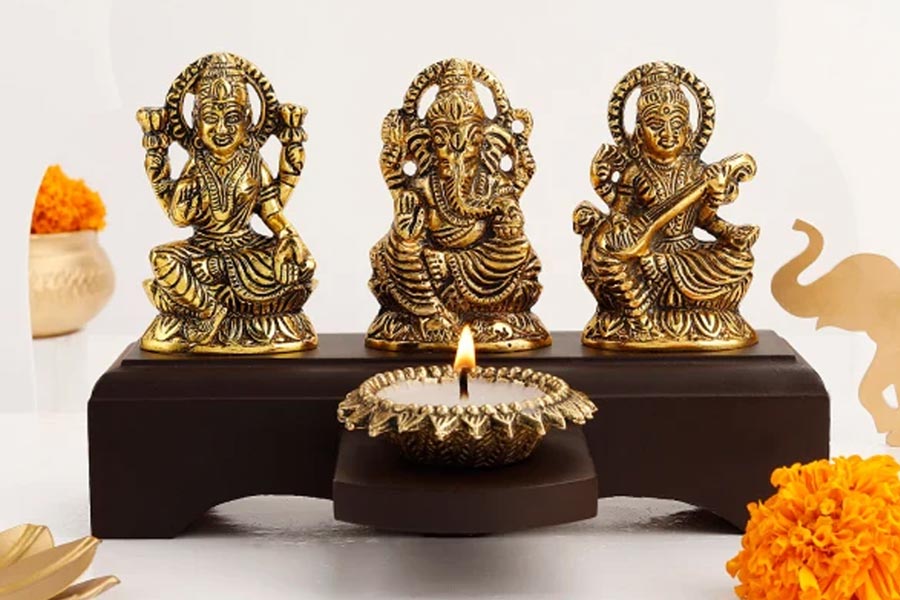 Laxmi Ganesha Saraswati Metal Idol