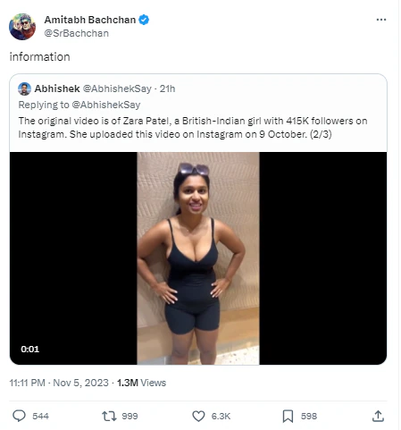 actress rashmika mandanna fake video amitabh bachchan raises concern over deepfake technology