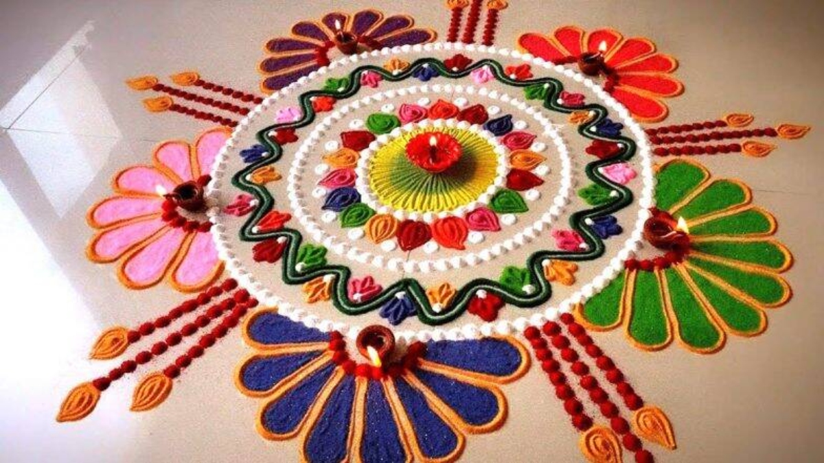 easy gol rangoli design for dev diwali