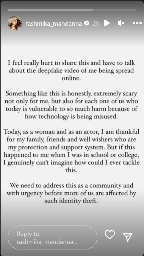 rashmika mandanna deepfake statement