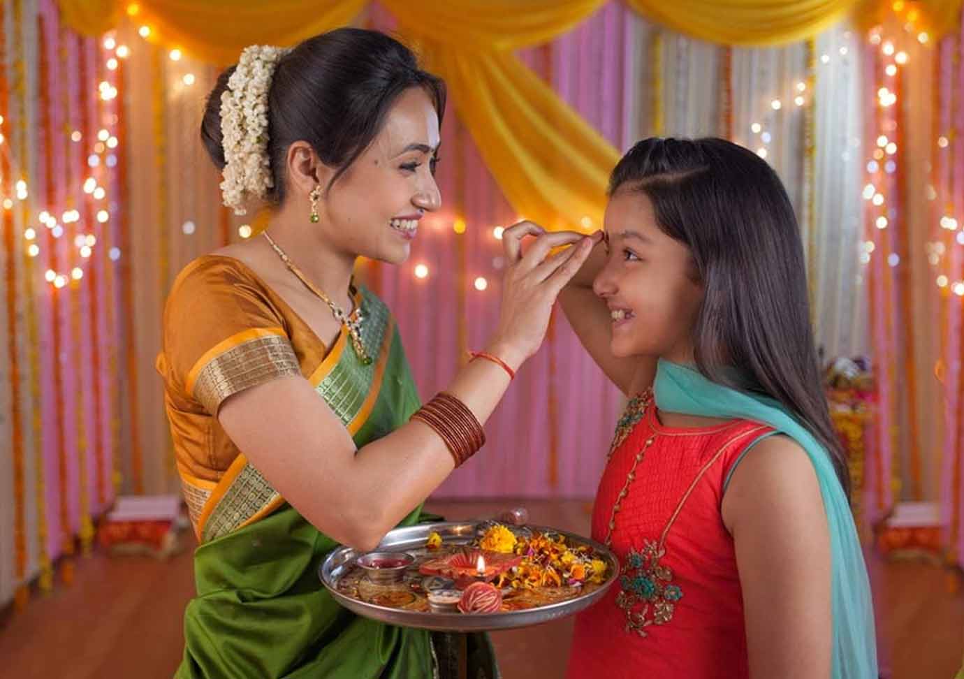 applying tilak on forehead