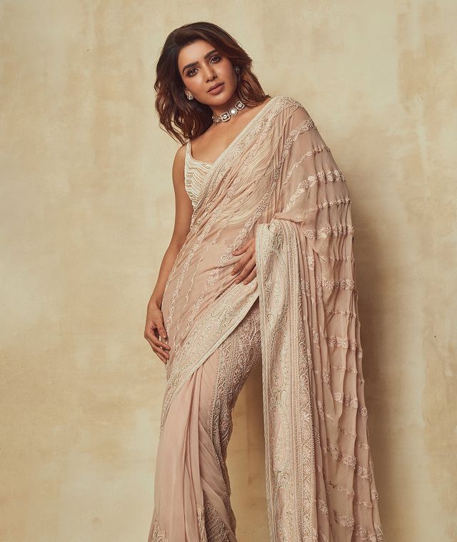 beige saree look