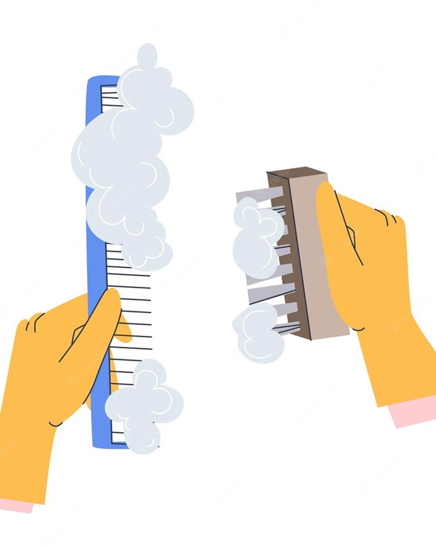 clean hairbrush with warm water