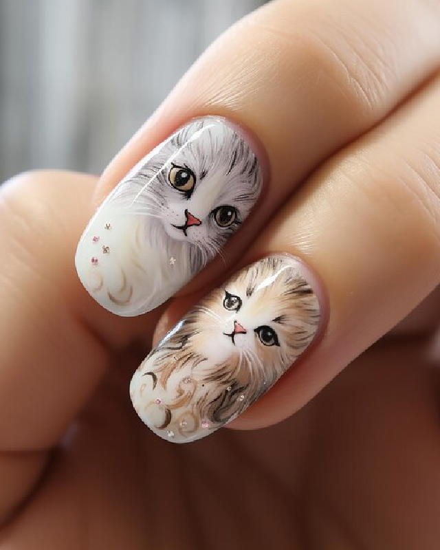 Cat design nail art