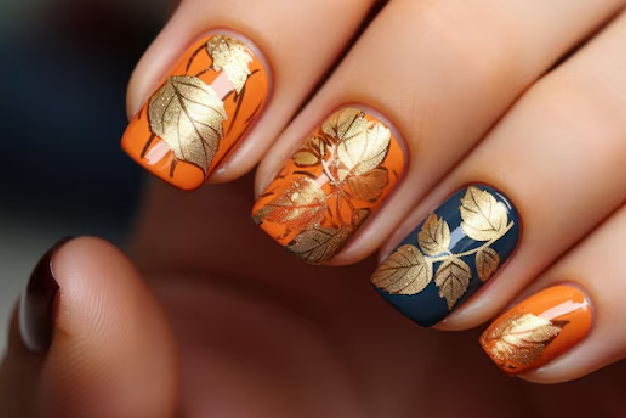 Leaf design nail art