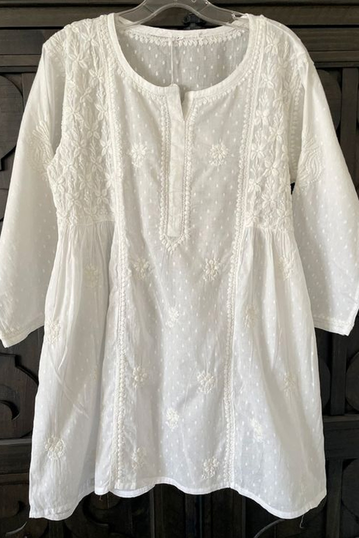 Short White Lucknowi Kurti Design