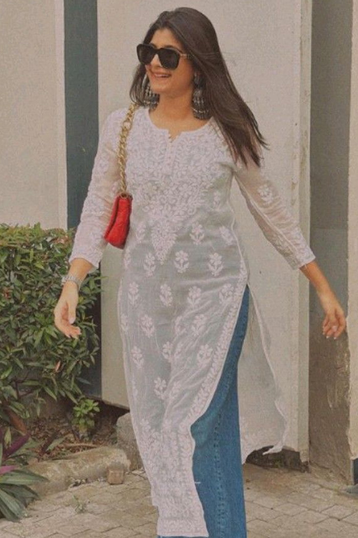 Transparent White Lucknowi Kurti Design