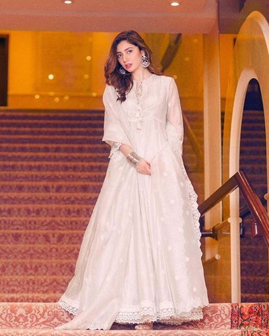 White Anarkali Look