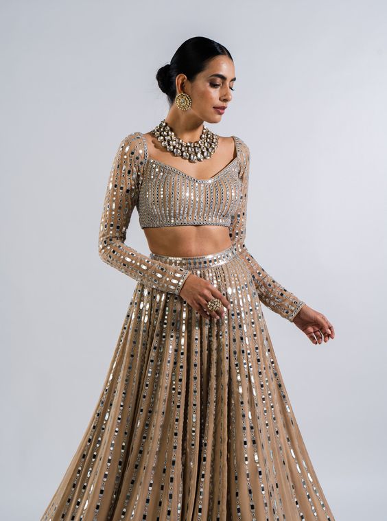 full sleeves blouse designs mirror work