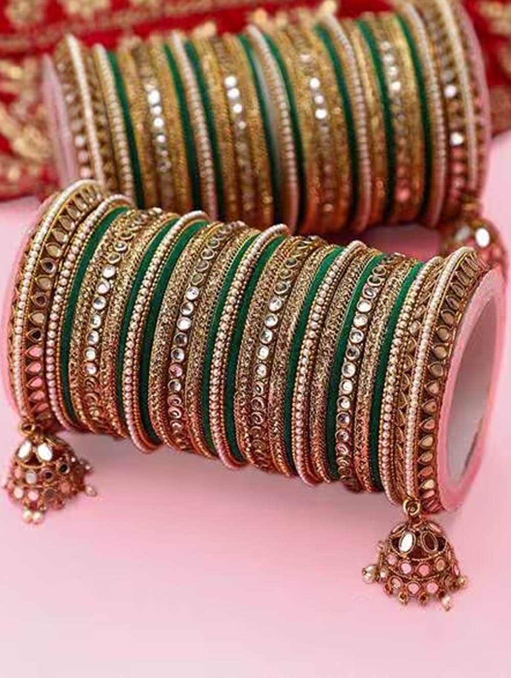 golden and green bangle set