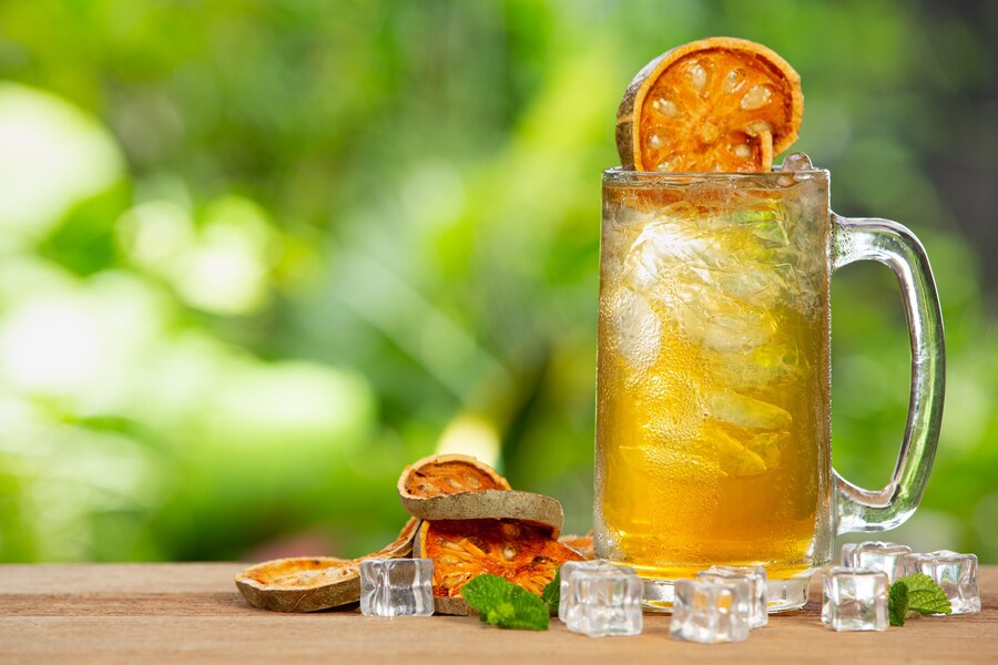 hot dry bael fruit tea thai herbal cup