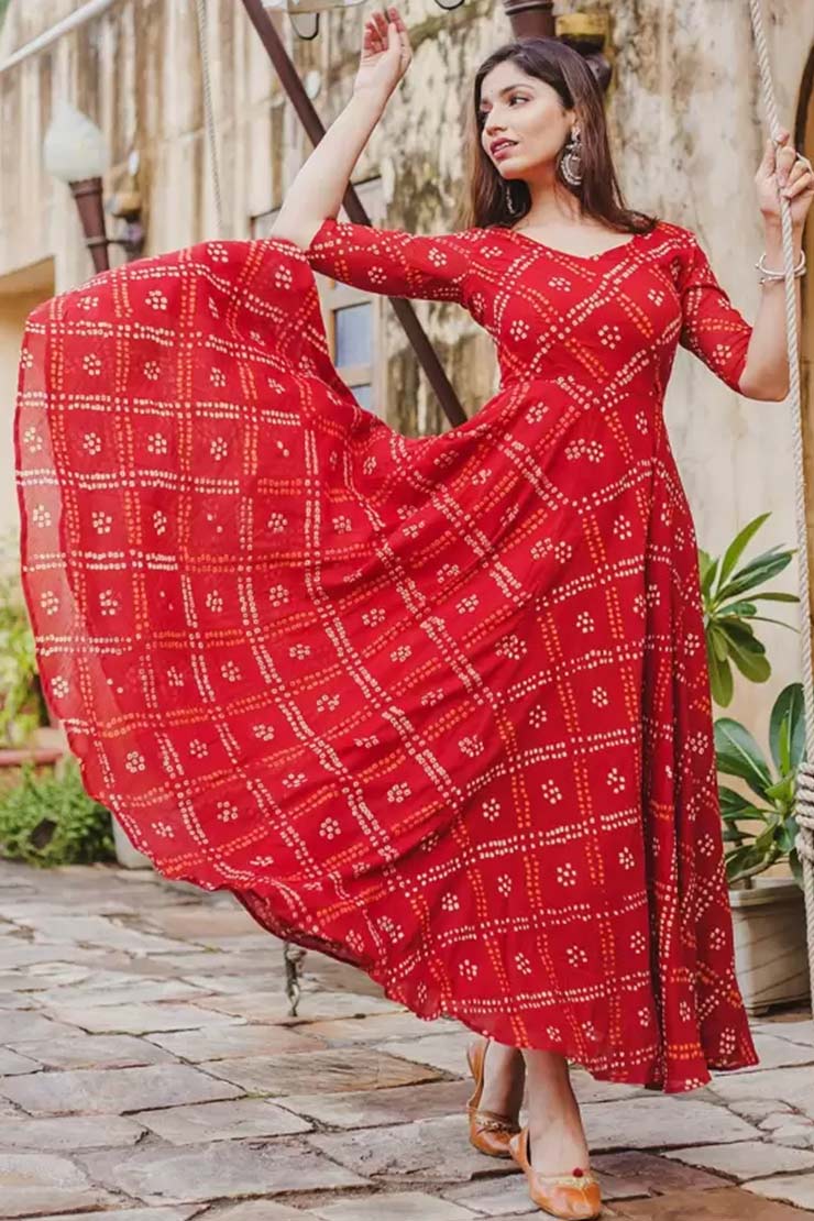 kalidar bandhani kurti