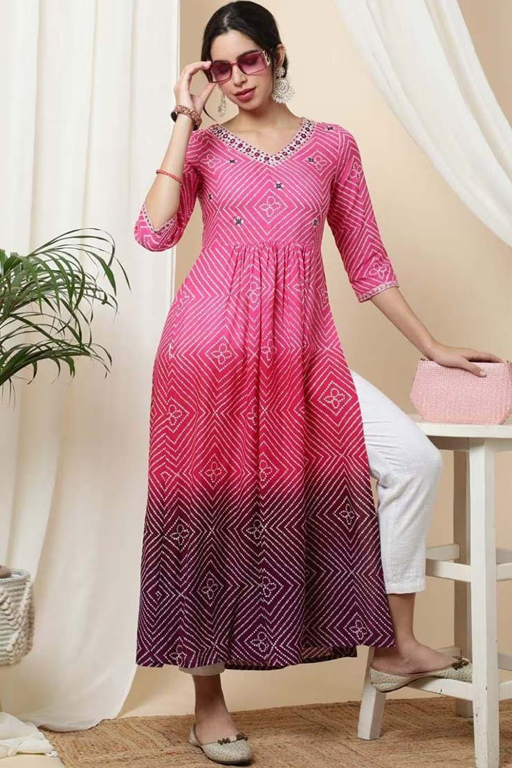 ombre bandhani kurti