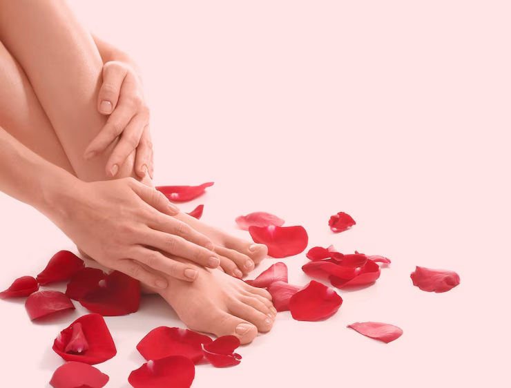 pedicure at home with rose petals