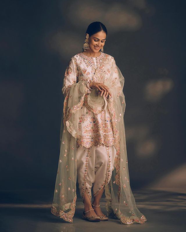 short kurti with dhoti style salwar