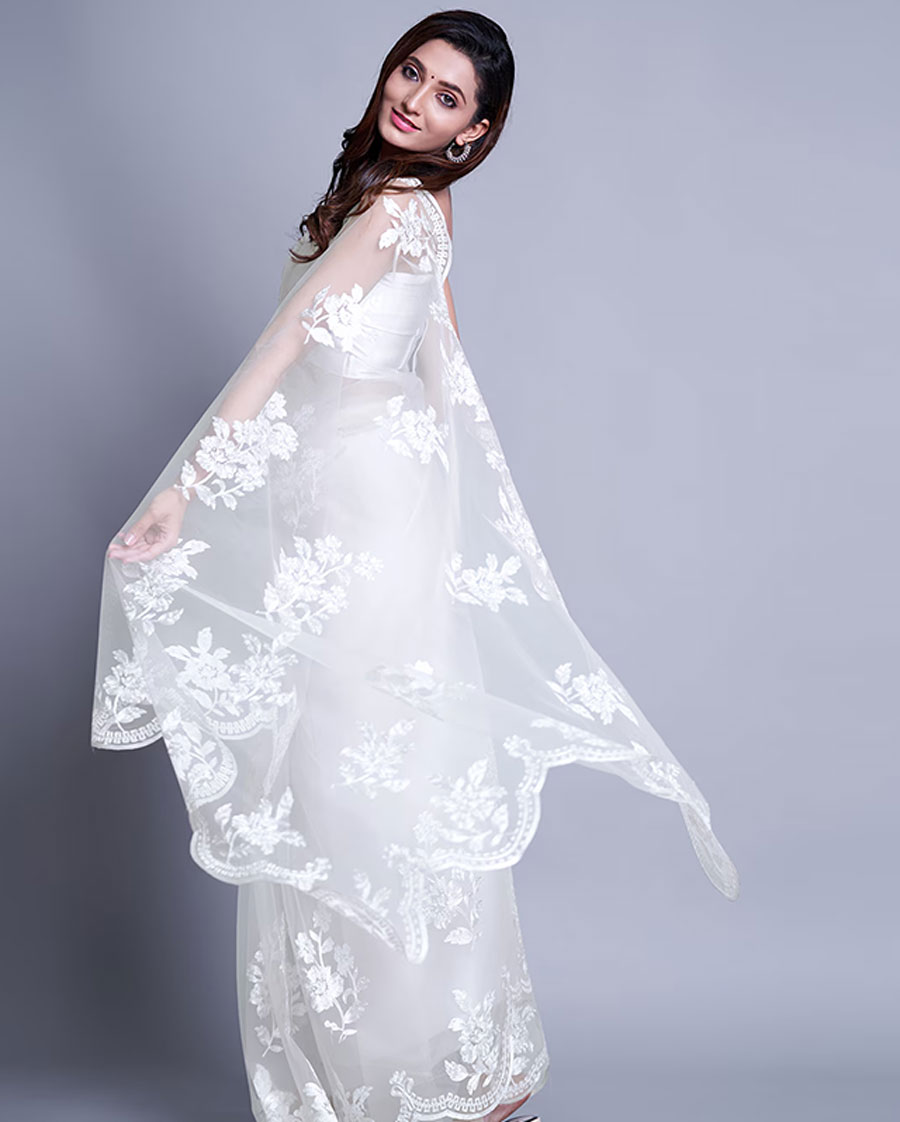 white saree new design