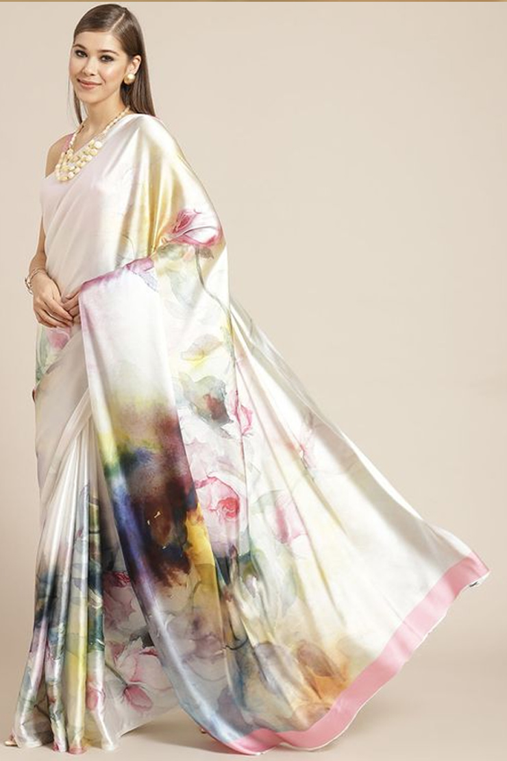 Abstract Print Satin Saree Design