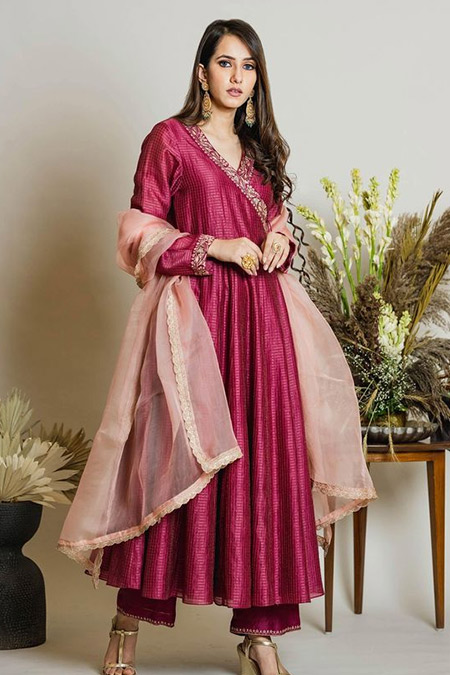 Anrakha Silk V Neck Kurti Design