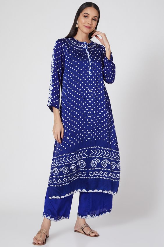 Blue Silk Bandhani Suit Design