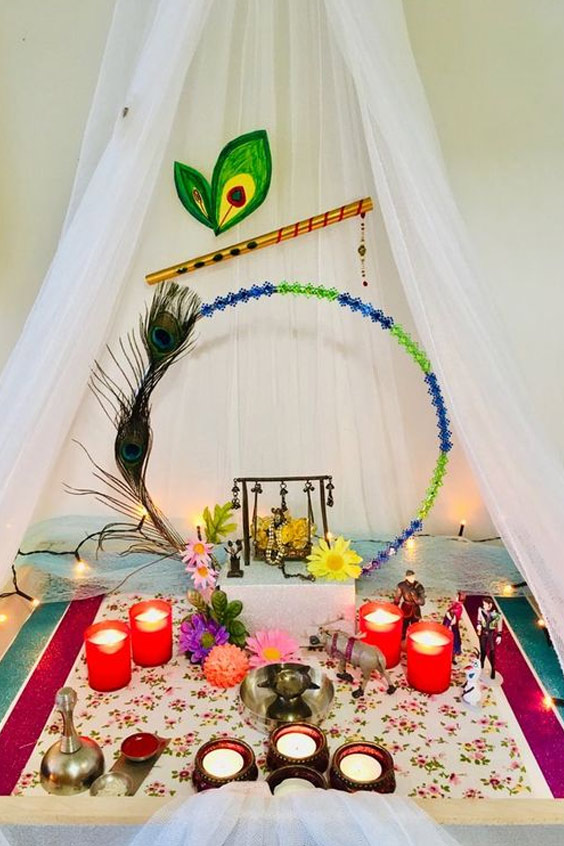 Candle Janmashtami Decoration Idea
