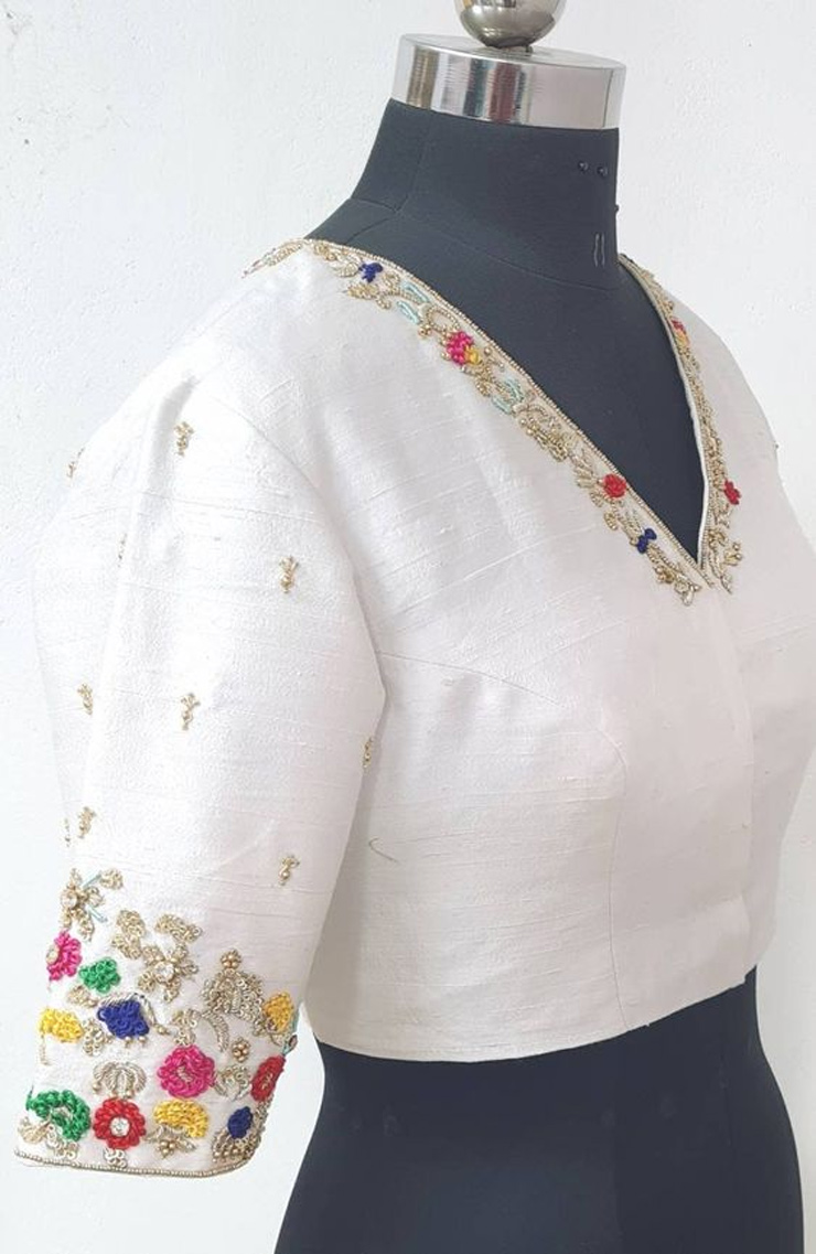 Colourful Embroidery Half Sleeved Blouse Designs