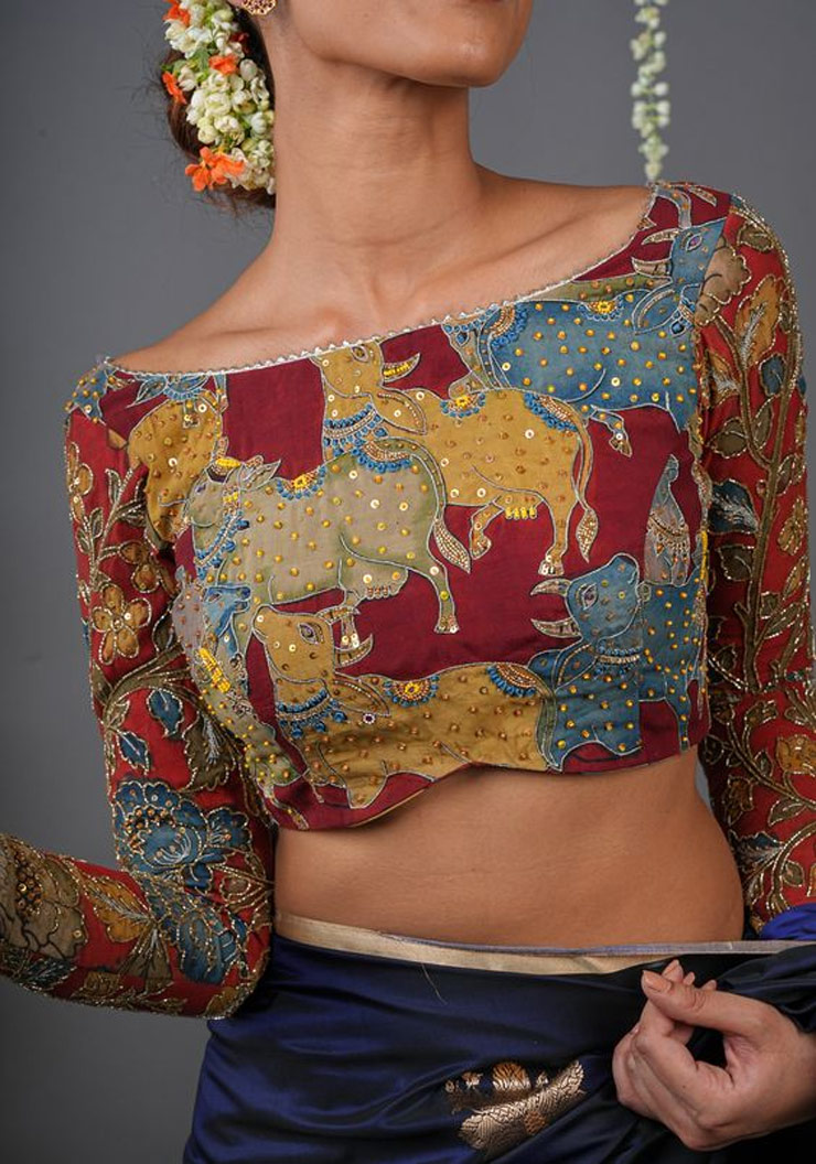 Embroidered Boat Neck Blouse Design