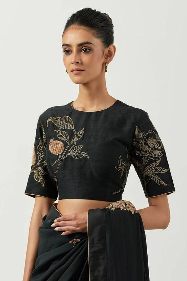 Floral Embroidery Half Sleeved Blouse Designs