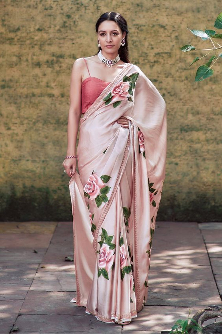 Floral Satin Saree Design
